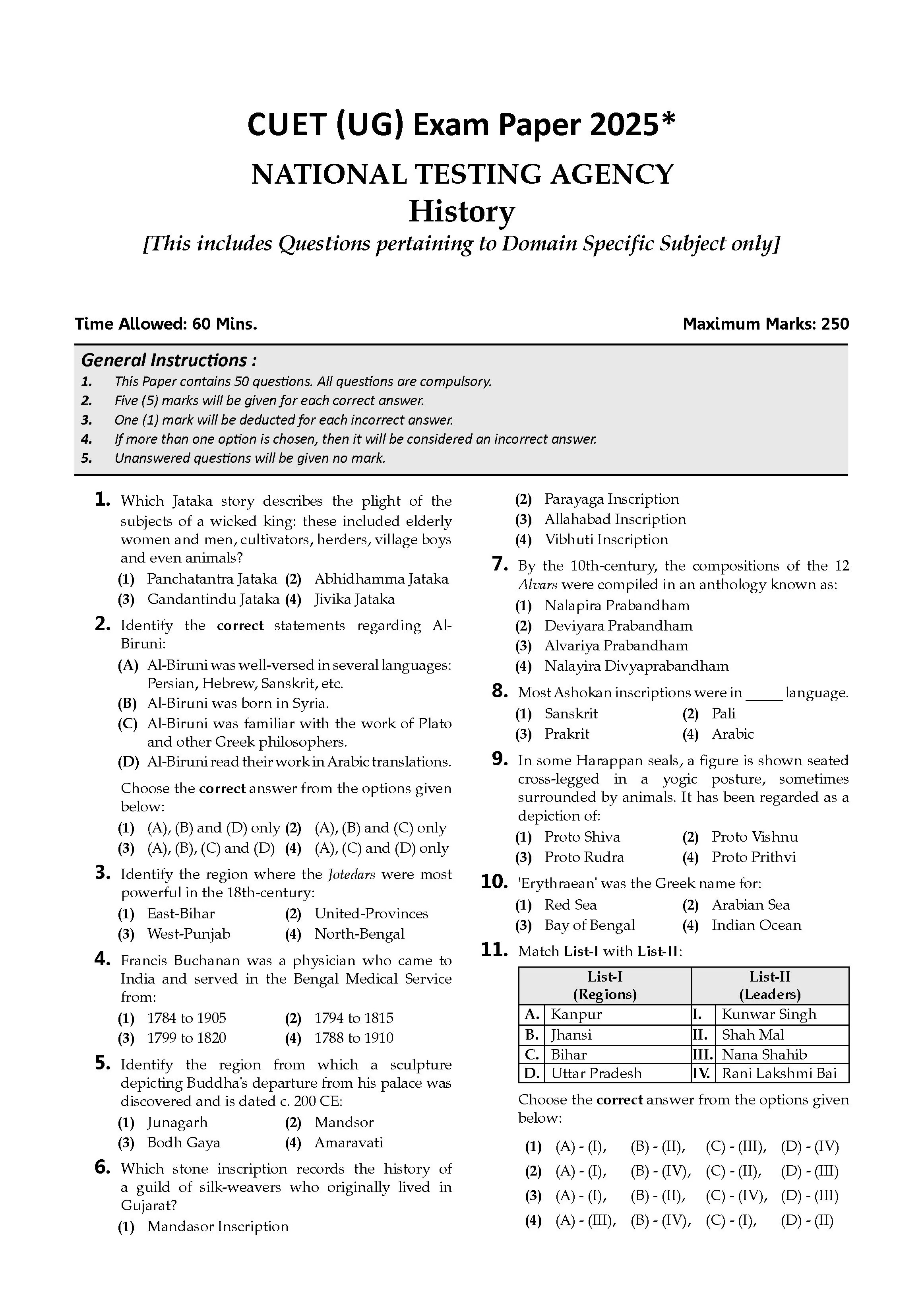 NTA CUET (UG) Chapter-wise Question Bank History For 2026 Exam (as per ...